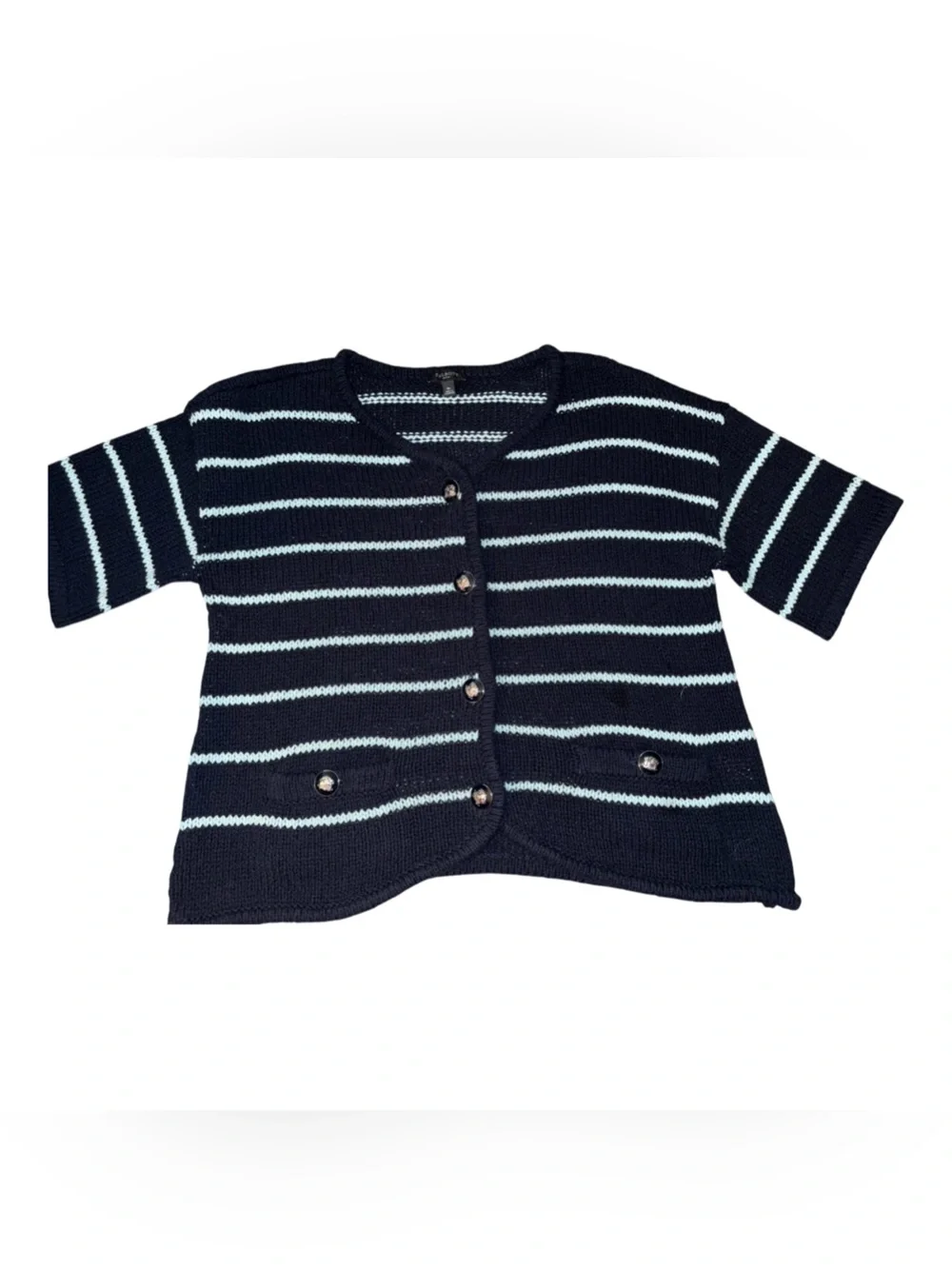 Talbots navy striped elbow sleeve sweater  Medium petite